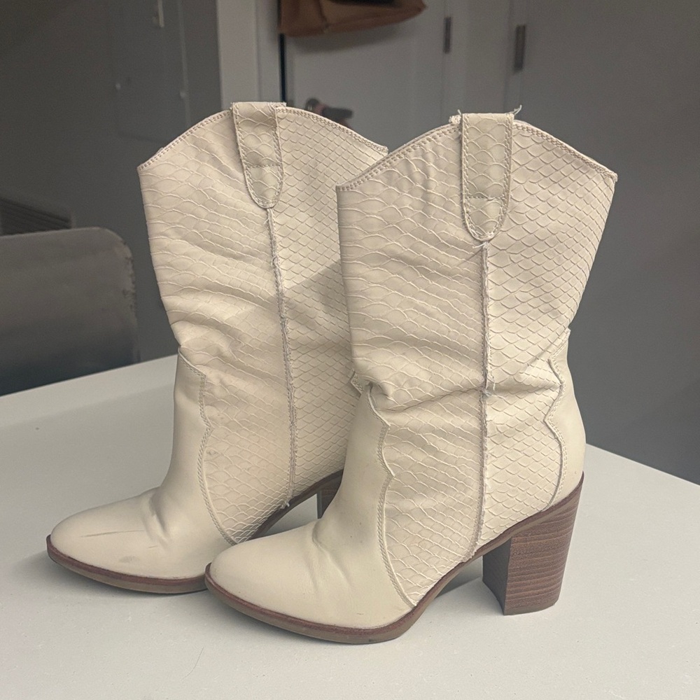 MIA Cream Heeled Western Boots